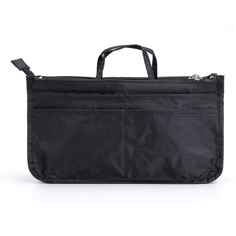 BTSKY Printing Handbag Organizers Inside Purse Insert - High Capacity 13 Pockets Bag Tote Organizer with Handle (Black) - Image 1